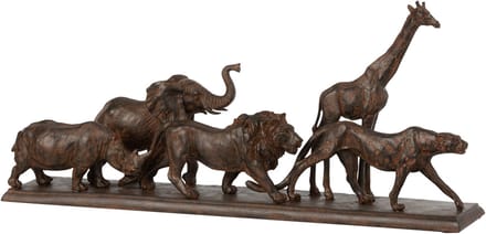 J-Line decoratie 5 Dieren Op Een Rij - polyresin - bruin - small