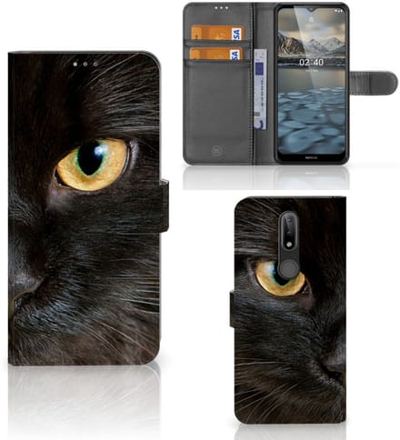 Nokia 2.4 Telefoonhoesje met Pasjes Zwarte Kat