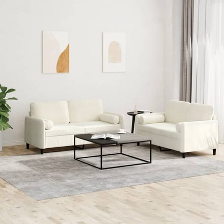 vidaXL - 2-delige - Loungeset - met - kussens - fluweel - crèmekleurig
