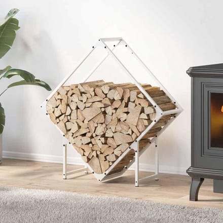 Houtrek - Houtopslag - Haardhout Opslag - Koudgewalst Staal - 80x25x80 cm - Wit