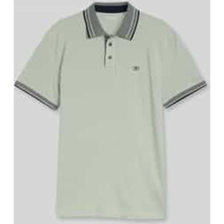 Tom Tailor - Piqué poloshirt met logo-print - Maat S - soft greyish green
