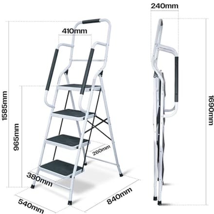 4-traps inklapbare trapladder met leuningen, extra breed en antislip, ideaal voor thuis en tuinieren