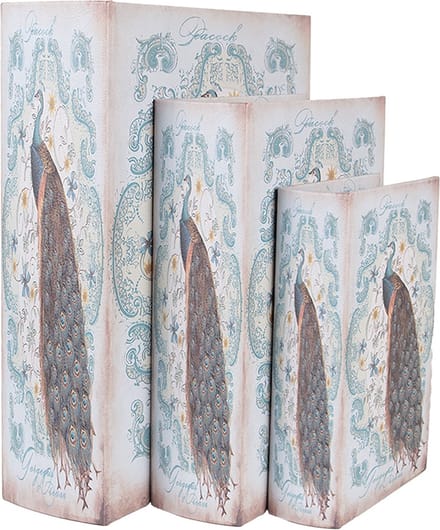 Clayre & Eef Opbergdoos Set van 3 Boeken 27/22/17 cm Blauw Hout