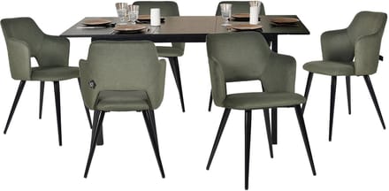 Eetkamerset - 7-delig Uitschuifbare tafel - Zwart en lichtgroen