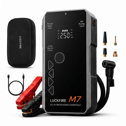 Luckfire M7 Jumpstarter Auto met Compressor - 2750A 12V Starthulp - TÜV Gecertificeerd - 150 PSI Bandenpomp - Powerbank - Startbooster