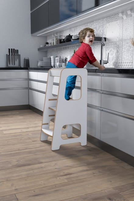 Leertoren - Leertoren Keukenhulp - Leertoren Montessori - Learning Tower - Keukentoren - Opstapje - Kindertrap - Leertoren Wit