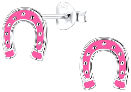 Joy|S - Zilveren hoefijzer oorbellen - roze - 7 x 8 mm