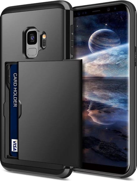 Geschikt voor Samsung Galaxy S9 Plus Backcover | Zwart | Pasjeshouder