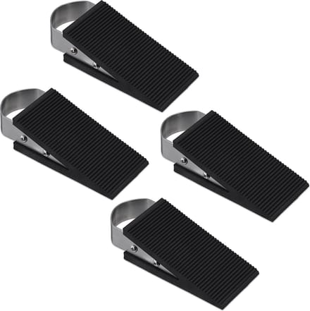 deurwig set van 4 - rubber en rvs - antislip - 3 x 5 x 12,5 cm - zwart-zilver