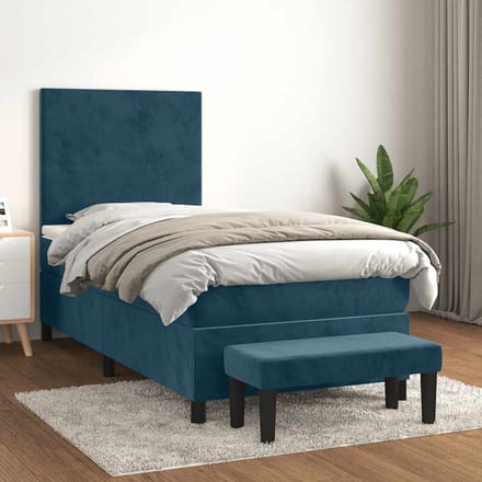 vidaXL - Boxspring - met - matras - fluweel - donkerblauw - 80x200 - cm