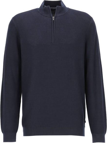 OLYMP modern fit schipperstrui katoen - structuur - korte rits - marine blauw