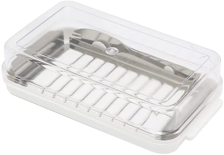 Dailygoods- Botersnijdercontainer Roestvrij Staal - Onbreekbare Plastic Deksel - Boterhouder met Mes - Duurzaam - Grote Capaciteit - Glad en Dikte Randen