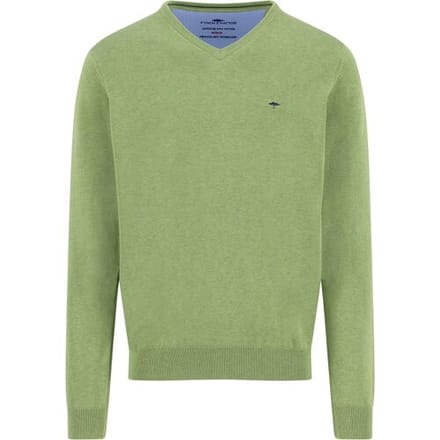 Fynch-Hatton Trui Solid Color Superfine 3-Ply Cotton V-Neck Avocado / male