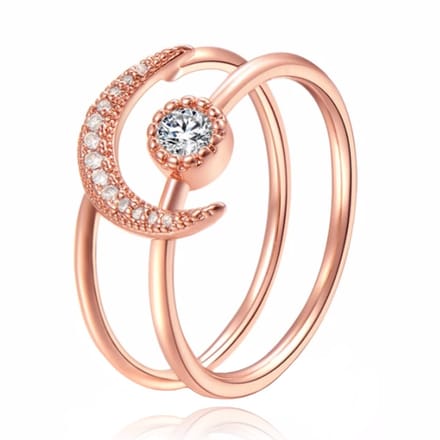 Dames Ring Rose kleurig met Maan en Zirkonia Steen-18mm