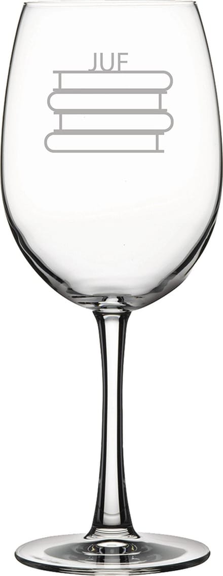 Gegraveerde Rode wijnglas 46cl Juf met boeken