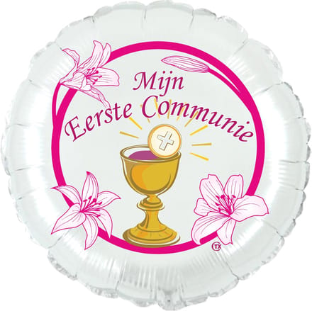 Eerste Communie Folieballon roze, 45 cm