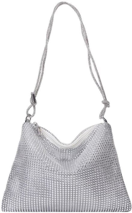 Allecto - Diamant bezette schoudertas - Elegante clutch-tas - Zilver