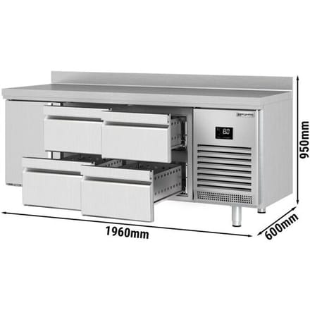 GGM Gastro Koelwerkbank PREMIUM PLUS - 1960x600mm - 385 liter - met 1 deur - met 4 lades - met opstand zilver