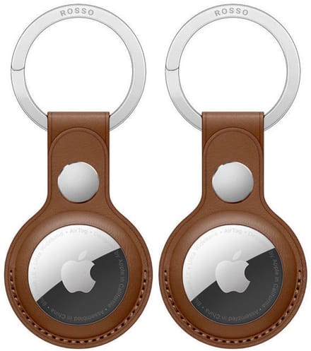 2-Pack Rosso Element Hoesje Geschikt voor Apple AirTag Sleutelhanger Kunstleer | Hanger | Case Bruin