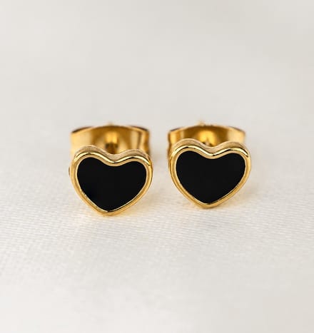 Oorbellen Hartjes | Stainless Steel - Zwart/Goud
