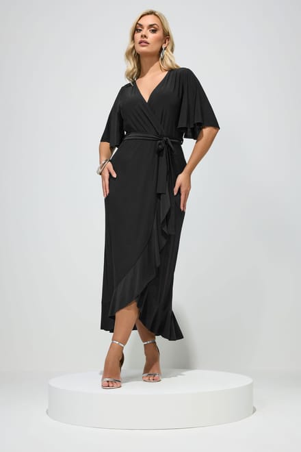Yours London Zwarte Wikkelmaxijurk Met Ruchezoom Size 58-60
