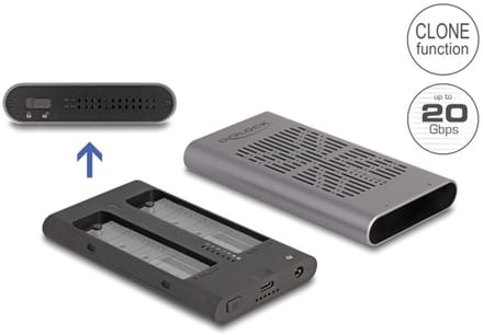 Delock External USB 20 Gbps Enclosure for 2 x M.2 NVMe PCIe SSD with USB Type-C™ female and Clone function