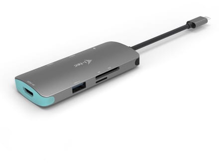 i-Tec - USB-C Metal Nano Dock met HDMI - USB-A + Audio/Mic - Kaartlezer - USB-C Oplaadpoort