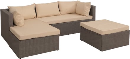 Poly-rattan set MCW-O46, balkon/tuin/lounge set zitbank groep ~ grijs bekleding beige