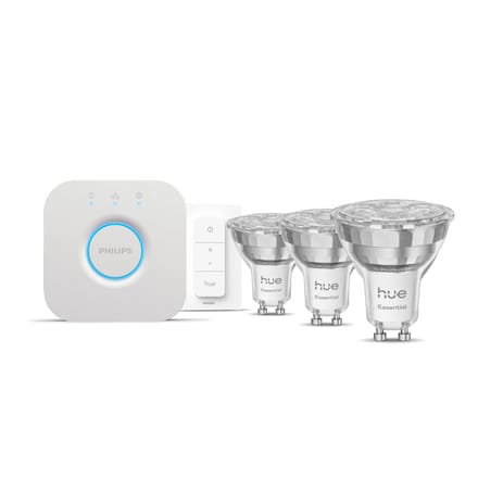 Philips Hue Essential Starter Kit - wit and Color Ambiance - GU10 - 3 Pack + Hue Bridge + Dimmer Switch - Wit