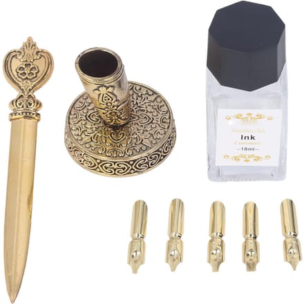 Ensemble de stylos à plume avec 5 pointes interchangeables, ouvre-lettres, porte-stylo, bouteille d'encre vide, ensemble de stylos à plume gris