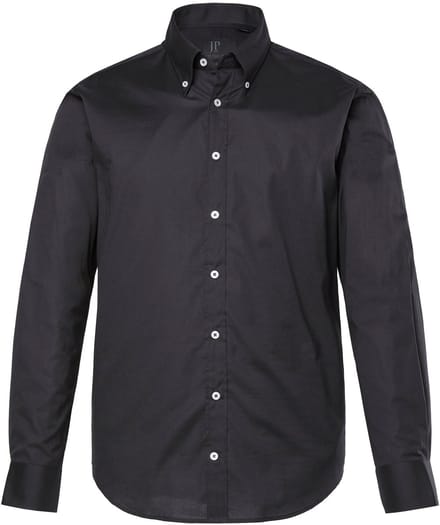 JP 1880 - Heren - Overhemd FLEXNAMIC® buttondown kraag moderne Basic Fit - Zwart - Maat L