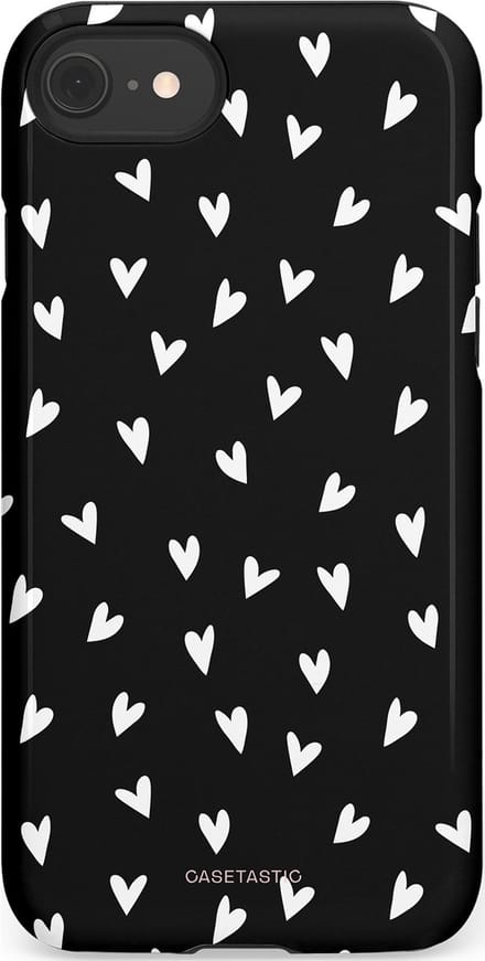 Casetastic hoesje geschikt voor Apple iPhone SE / Apple iPhone 7 / Apple iPhone 8 - Dubbellaagse bescherming - Stippen Hart - Fashion Case - Zwart Grijs