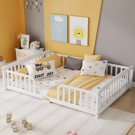 Sweiko Kinderbed - 140 × 200 cm - Met veiligheidshekjes - Houten frame - Zonder lattenbodem - Wit