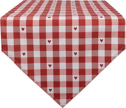 Clayre & Eef Tafelloper 50x160 cm Rood Wit Katoen Harten Ruiten