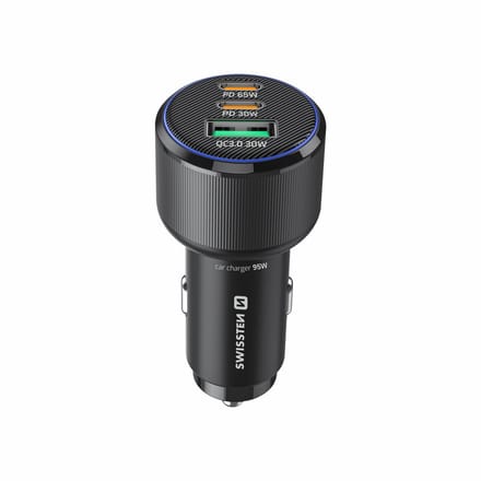 Swissten Autolader 95W - 2x USB-C PD + USB-A - Zwart
