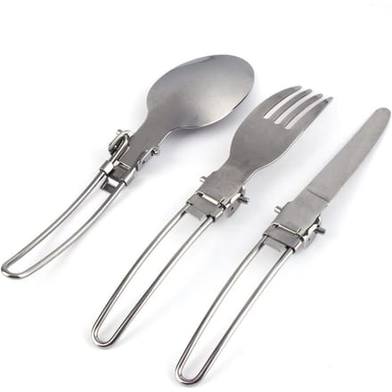 Ensemble de couverts pliants portables en acier inoxydable pour camping, pique-nique, couteau, fourchette, cuillère, sac gray