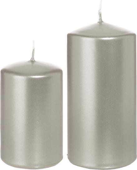 Trend Candles - Cilinder Stompkaarsen set 6x stuks zilver 8 en 12 cm