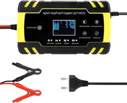 Acculader - Batterijlader - Voertuigen Opladen - Intelligent LCD Display - 17x9.5x6 cm - Zwart