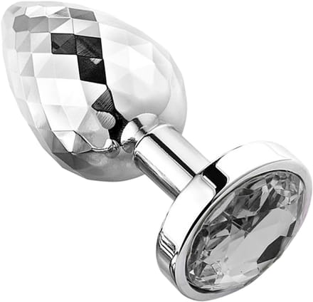 PLGZ - Diamond Facets Anaal Plug - Zilver met Transparante Siersteen