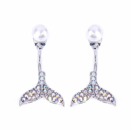 Fako Bijoux® - Oorbellen - Parel Met Staart - Strass - Zilverkleurig