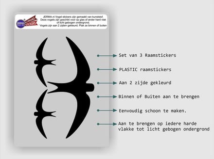 Zwaluw Vogelbescherming stickers set 3 vogels kleur Zwart