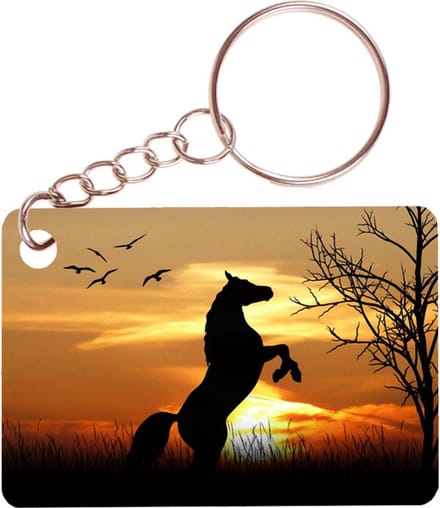Sleutelhanger 6x4cm - Paard Sunset in Bos