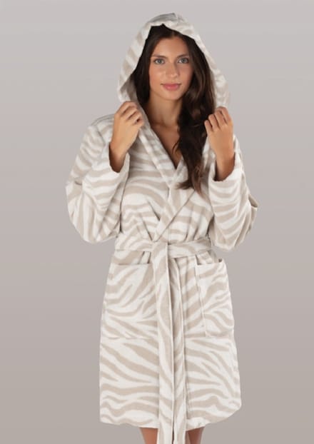 Badstof Badjas Kimono met Capuchon Zebra Soft Beige Maat M