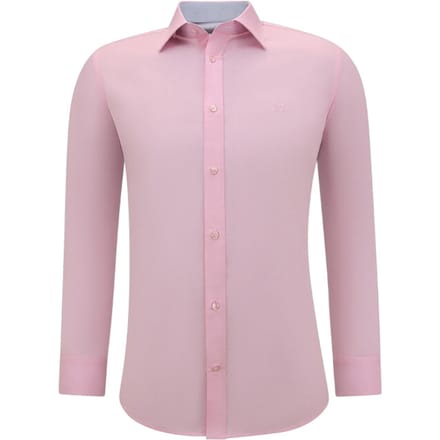Overhemden Heren Lange Mouw - Effen Blouse Slim Fit - Roze