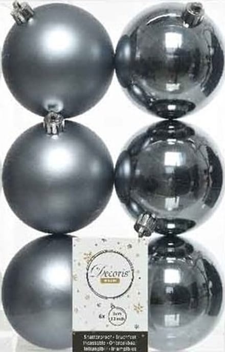 Decoris Kerstballen - 6x st - grijs/blauw - D8 cm - kunststof - mat/glans - kerstversiering