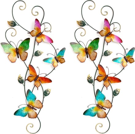 Anna's Collection Wand decoratie vlinders - 2x - gekleurd - 35 x 68 cm - metaal - muurdecoratie