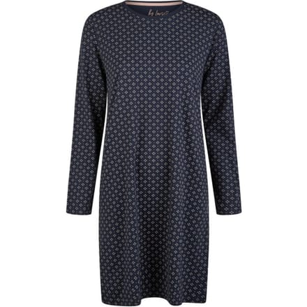 By Louise Essential Dames Nachthemd Lange Mouw AOP Blauw - Maat M
