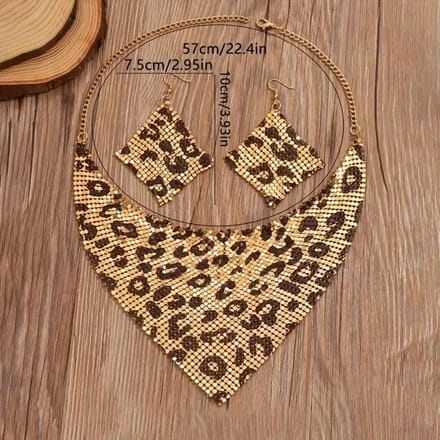 Ensemble de Bijoux Mode Imprimé Léopard, 3 pièces, Collier Ras-de-cou Sexy & Boucles d'oreilles Pendantes, Design Vintage Élégant, Accessoire Polyvalent Élégant brown