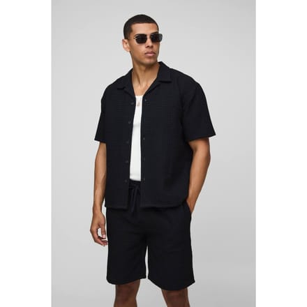 Oversized Jumbo Waffle Revere Shirt and Shorts Set | Black | Size Medium