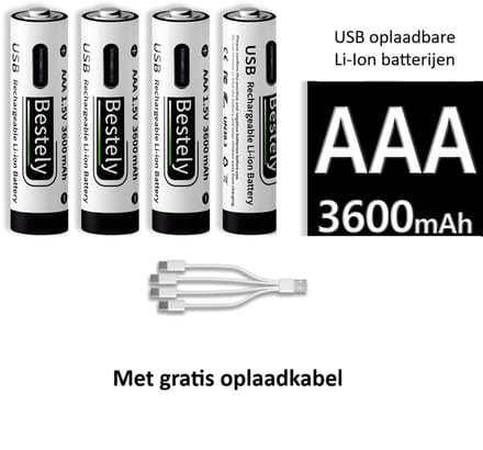 AAA 1,5 V 3600 mAh USB-oplaadbare Li-ion batterijen ( 4 stuks )